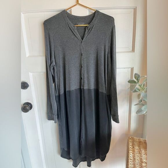 New eileen fisher gray black at the bottom long sleeve button down jersey dress - Picture 1 of 5
